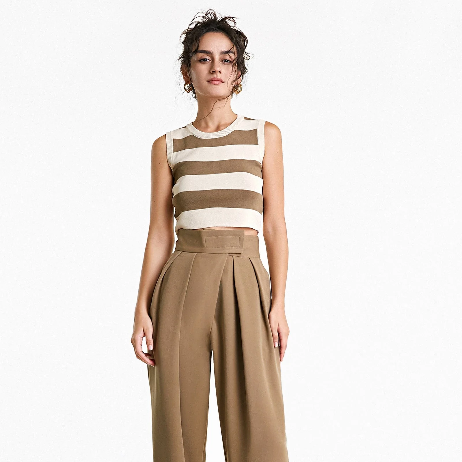 Ivory Striped Crew Neck Rib-Knit Vest - Image 11
