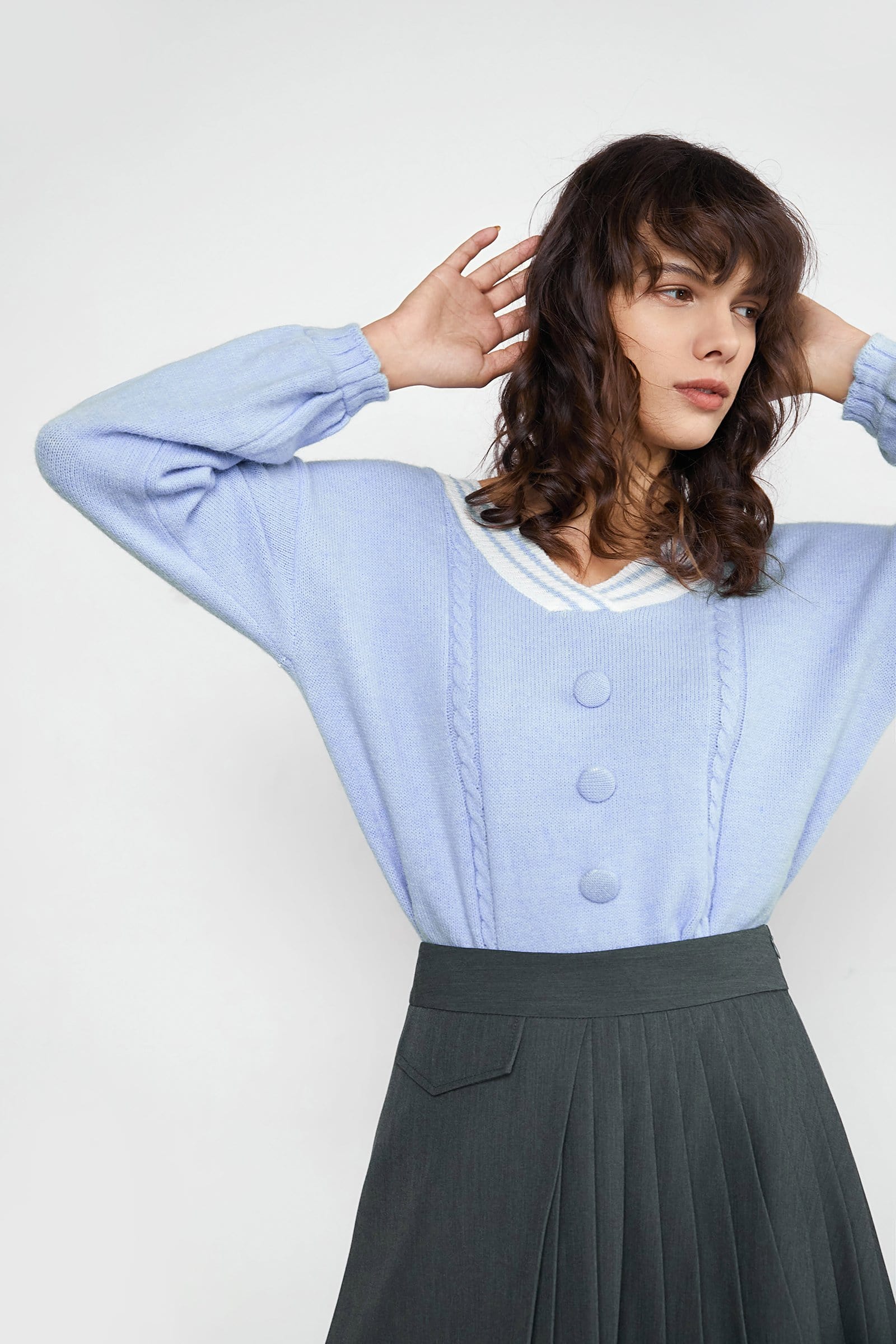 Jaquan Cornflower Blue V-Neck Sweater - Image 5