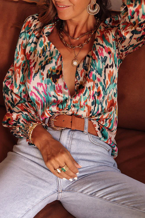 Just So You Print Button Down Long Sleeve Top - Image 3