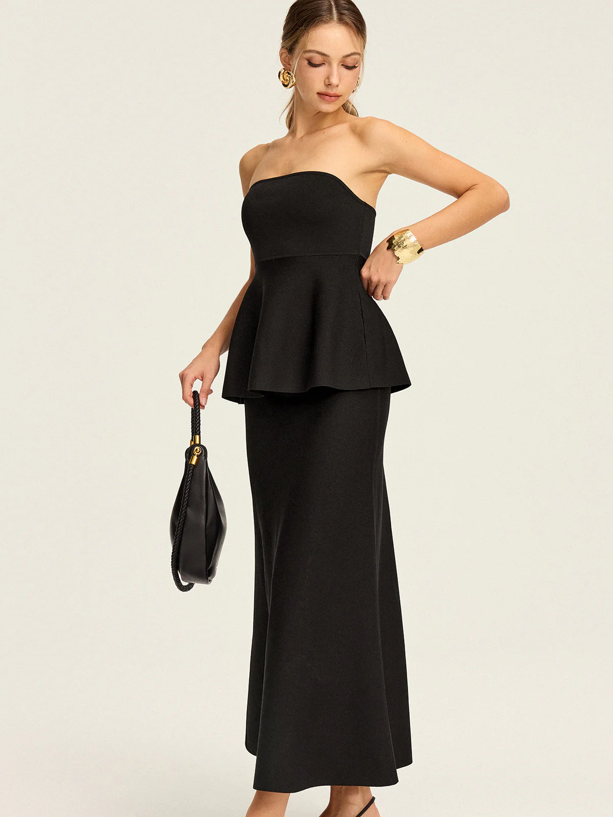 Knit Strapless Peplum Top - Image 2