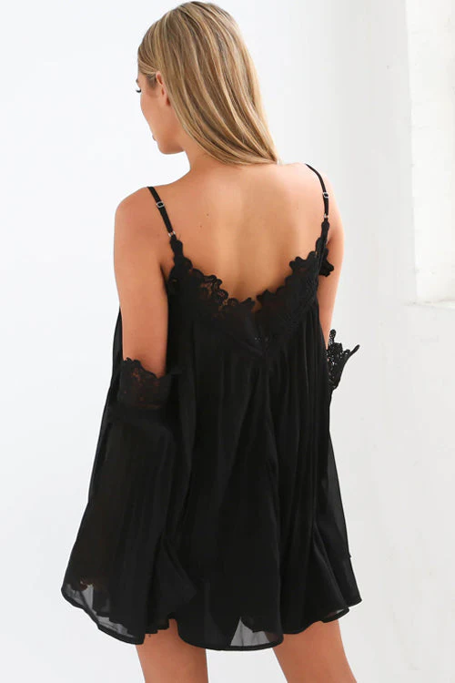 Lace Embroidered Cold Shoulder Pleated Dress - 2 Colors - Image 7