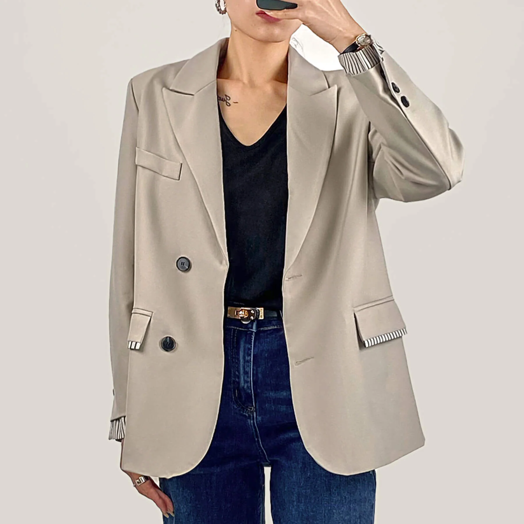 Linen Single-Breasted Peak Lapels Blazer - Image 8