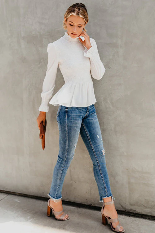 Livin' Breezy High Neck Pleated Chiffon Top - 5 Colors - Image 6