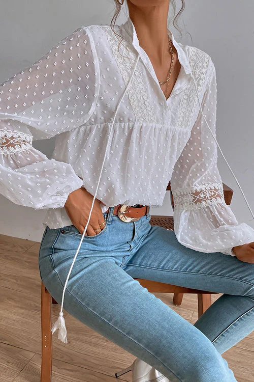 Lovely New Day Lace Swiss Dot Long Sleeve Top - 4 Colors - Image 7