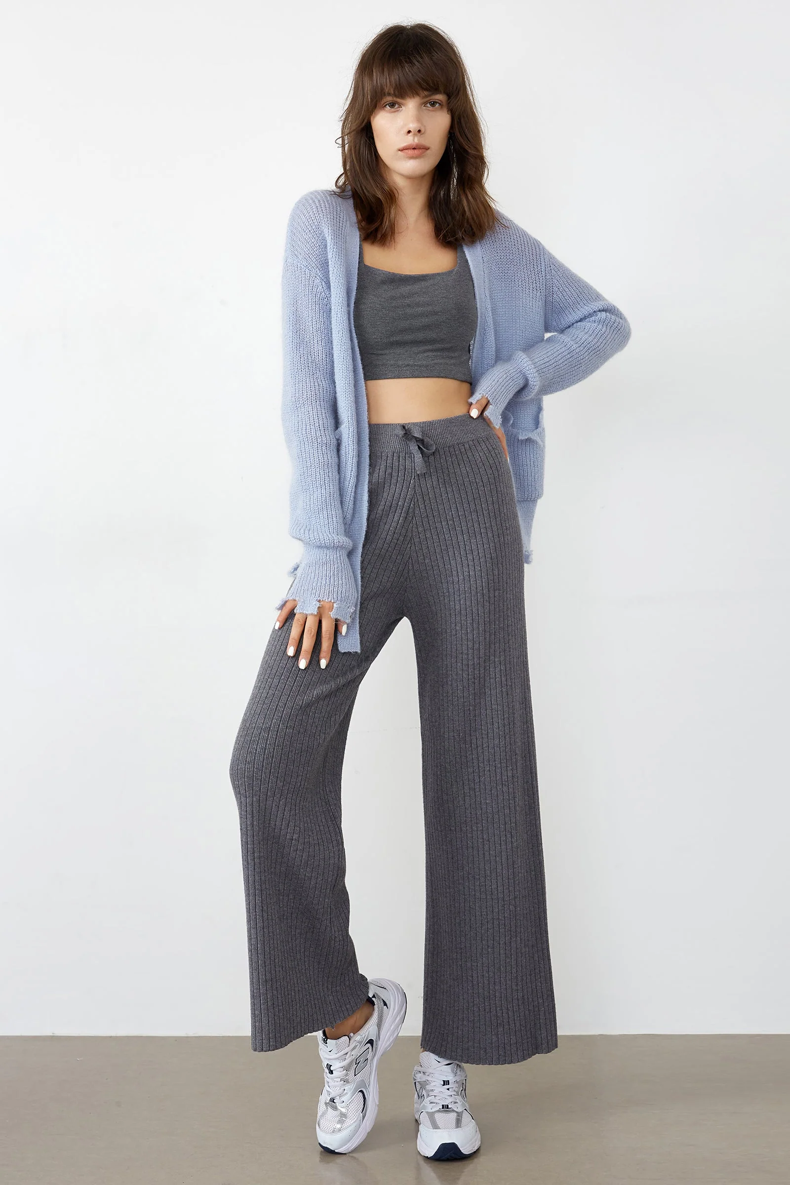 Lowman Light Grey High Waist Knit Pants - Image 2