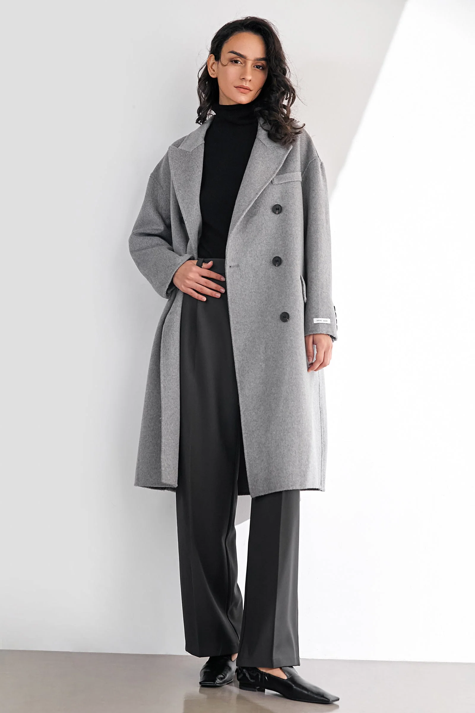 Meridian Light Gray Wool Double-Breasted Oversized Coat - Image 2