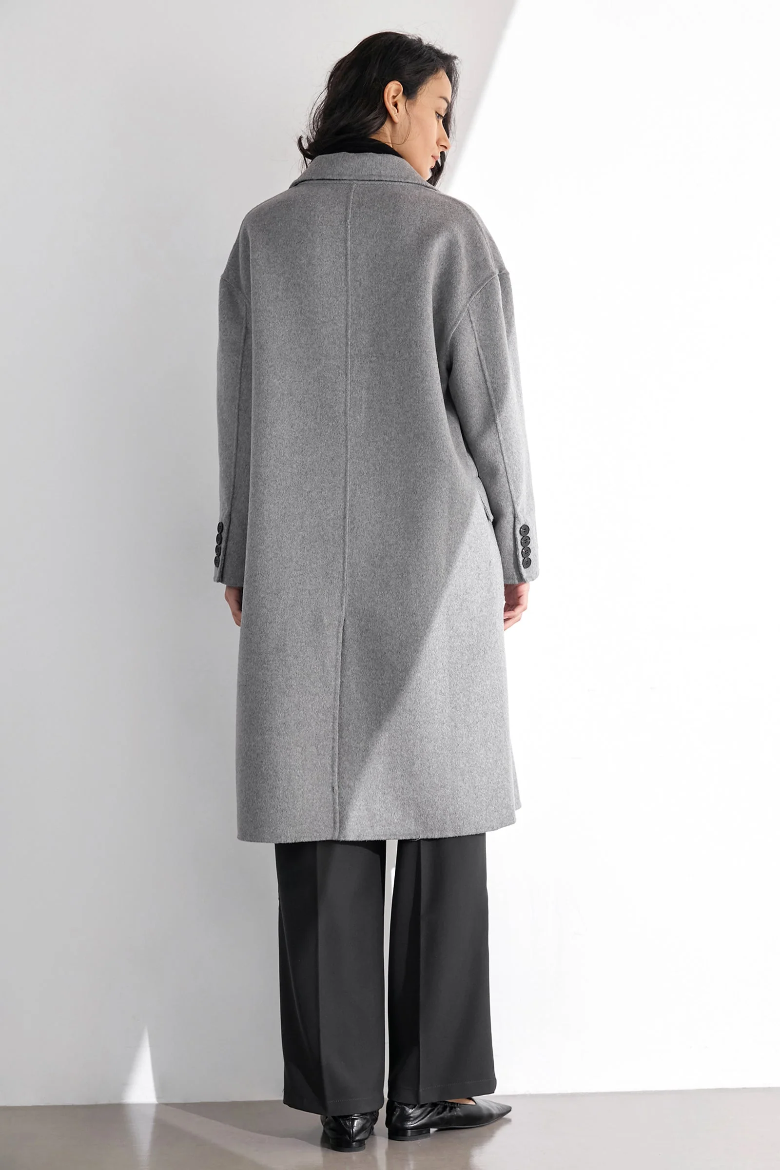 Meridian Light Gray Wool Double-Breasted Oversized Coat - Image 3