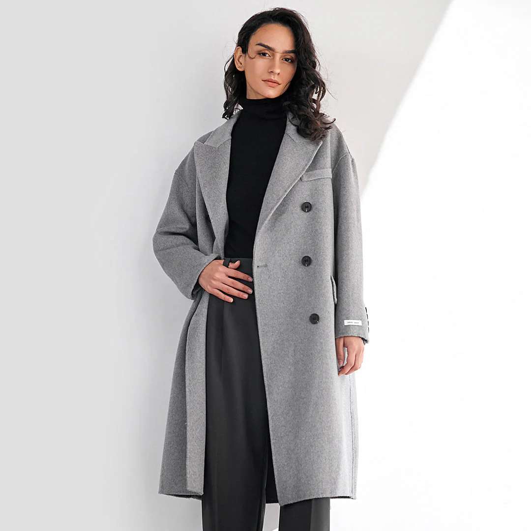 Meridian Light Gray Wool Double-Breasted Oversized Coat - Image 6