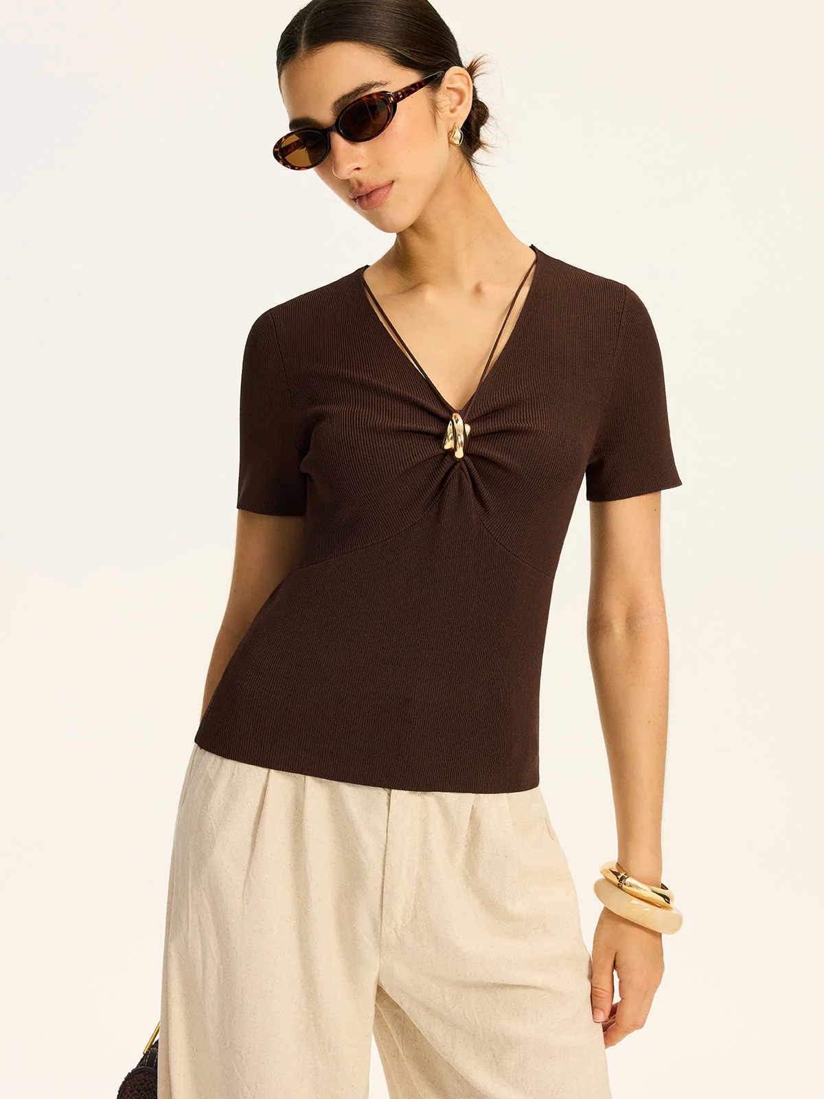 Metal Detail Ribbed Knit Top - Image 4