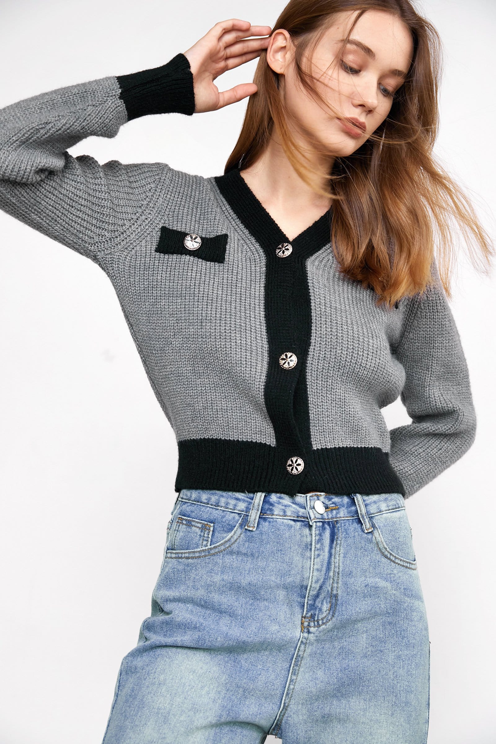 Meyer Light Slate Gray Contrast Cardigan - Image 4