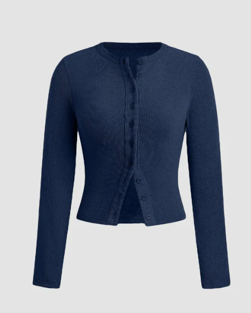 Mock Neck Button Long Sleeve T-Shirt - Image 13