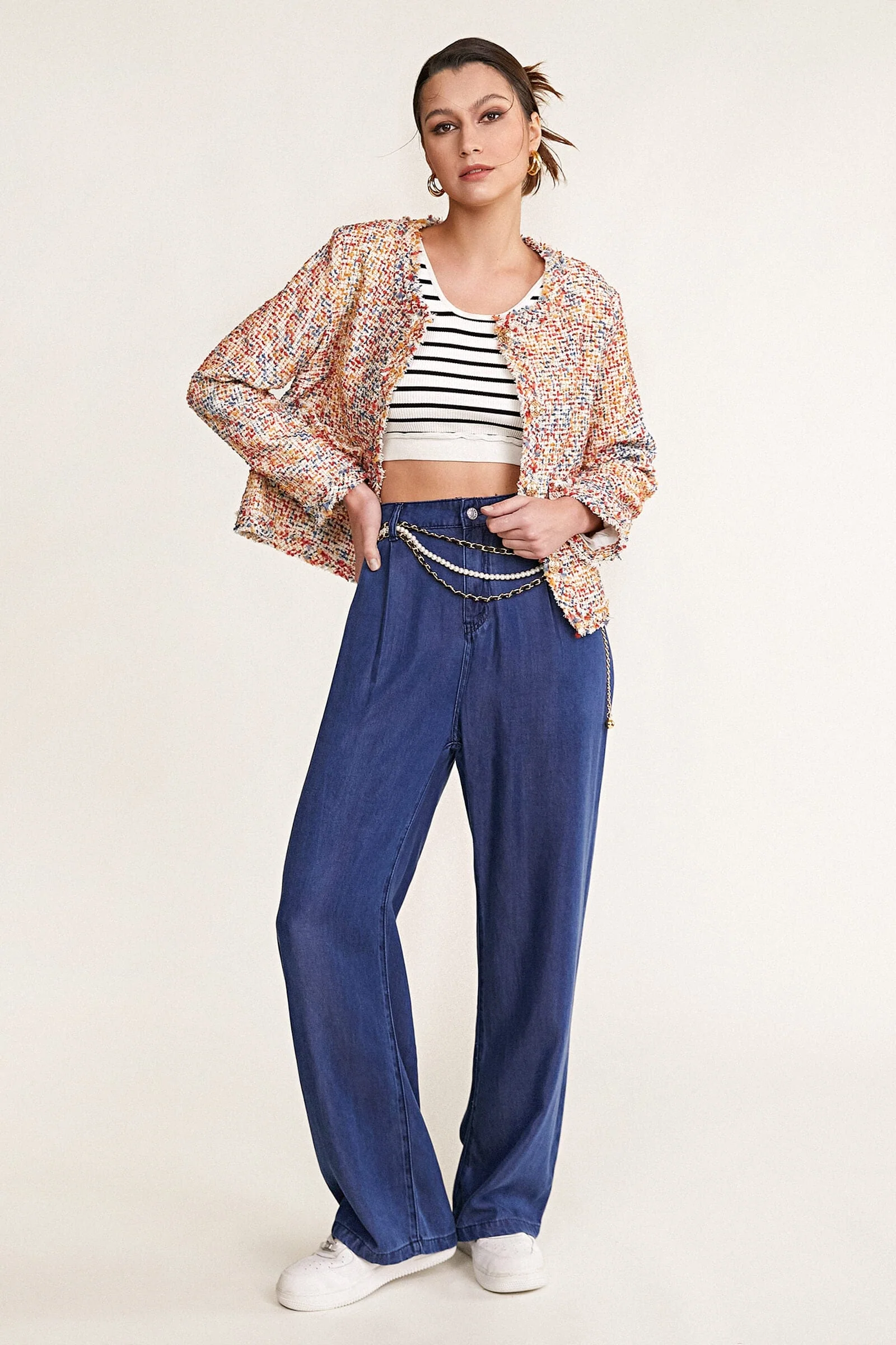 Multicolor Frayed Trim Button-Up Tweed Jacket - Image 11