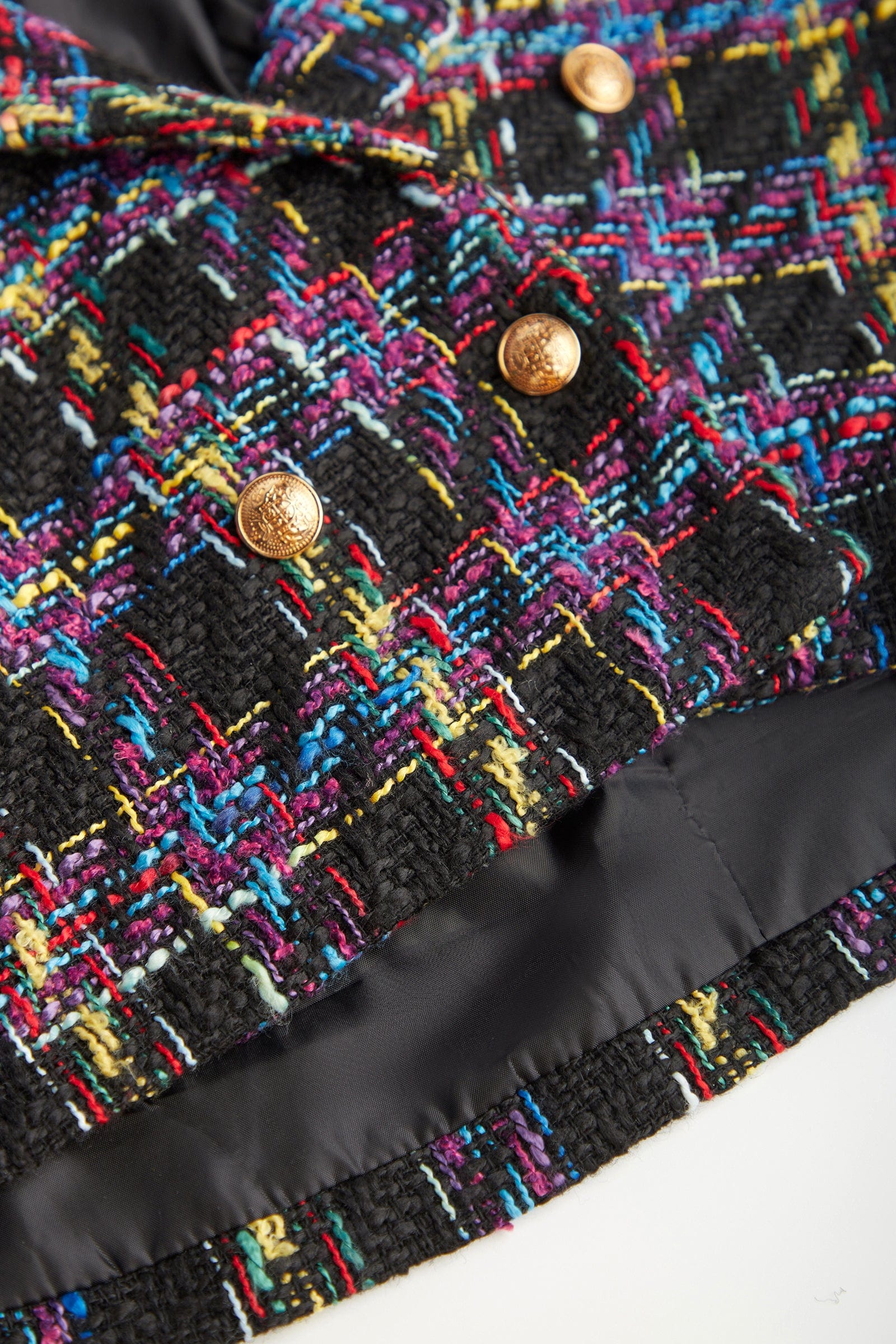 Multicolor Plaid Double-Breasted Cropped Tweed Blazer - Image 8