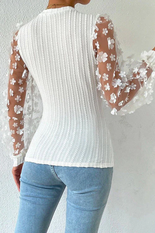 New Days Ahead Flower Ribbed Knit Top - 4 Colors - Image 7