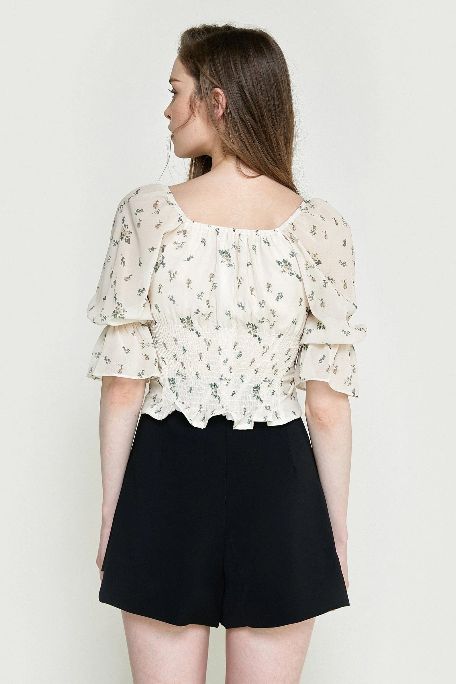 Old Lace Floral Print Bowknot Detail Zip-Up Blouse - Image 4
