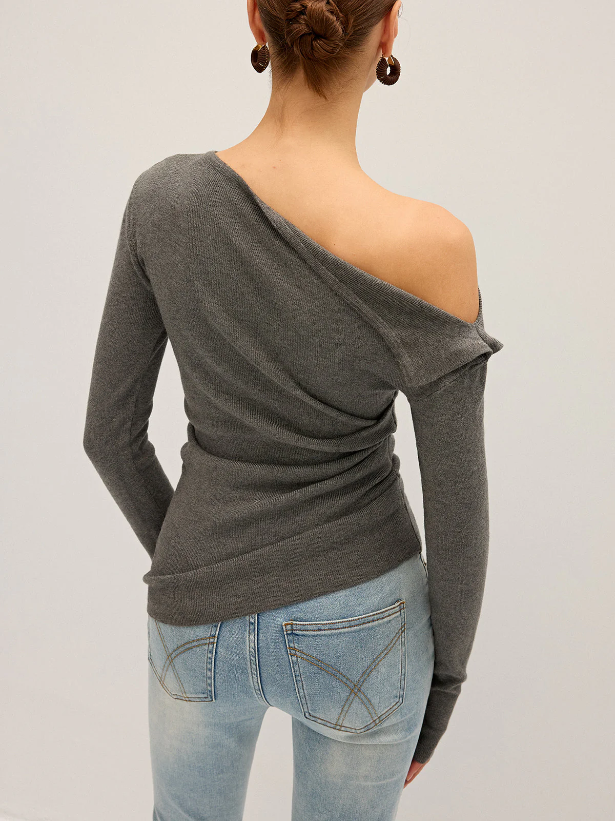 One Shoulder Ribbed Knit Top - Image 2