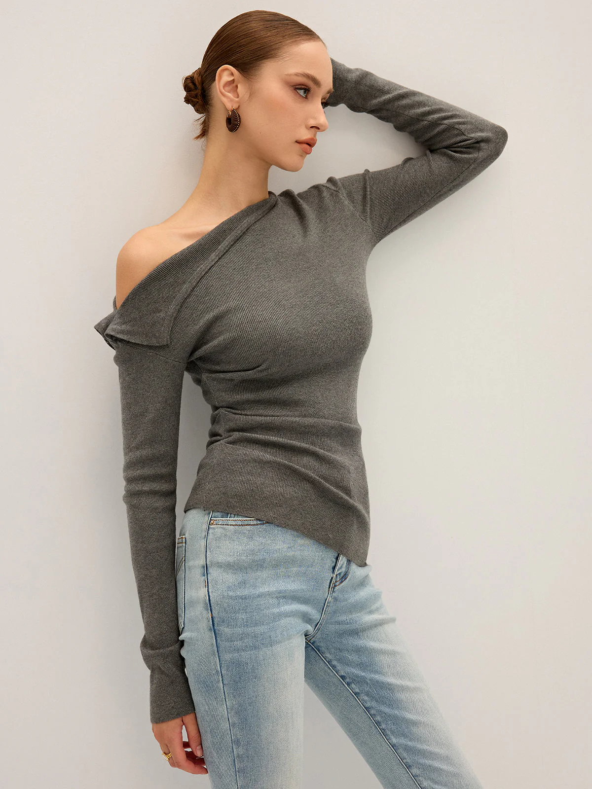 One Shoulder Ribbed Knit Top - Image 4
