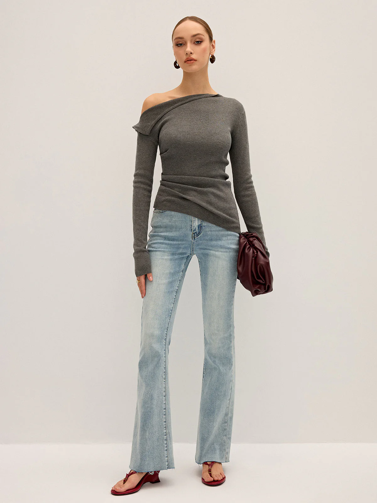 One Shoulder Ribbed Knit Top - Image 5
