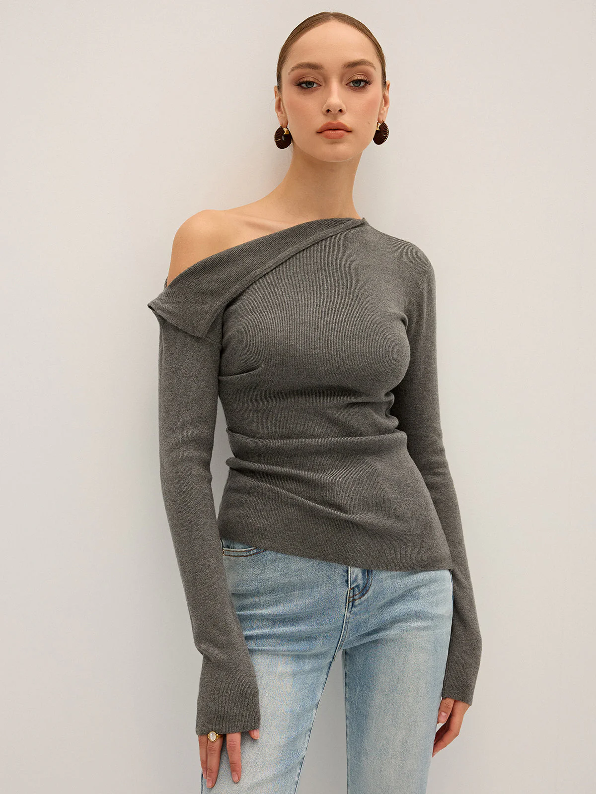 One Shoulder Ribbed Knit Top - Image 6