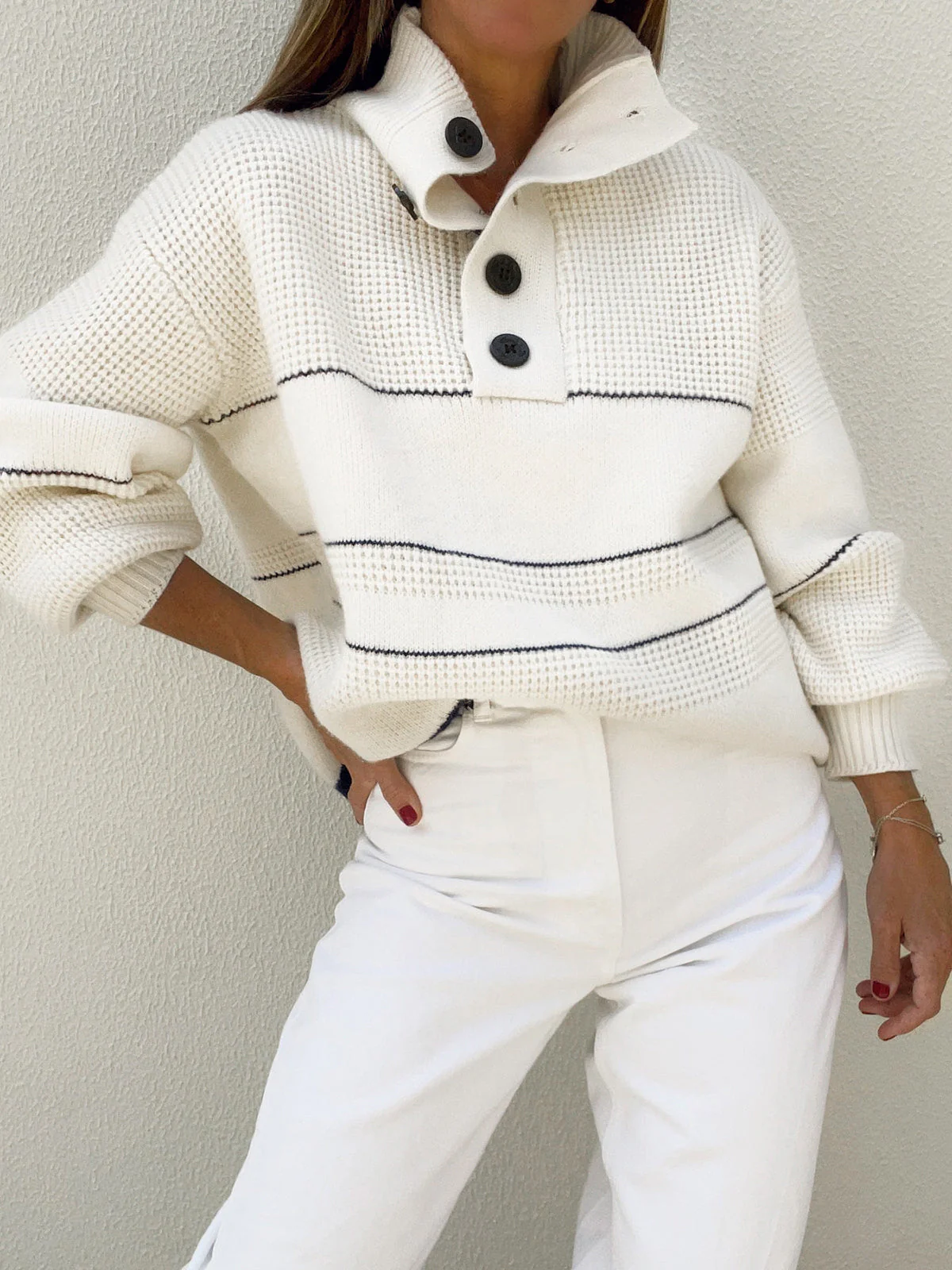 Open Collar Button Up Sweater - Image 3