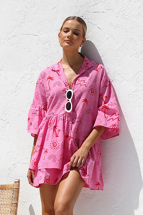 Open Your Heart Cotton Print A-Line Mini Dress - 5 Colors - Image 12