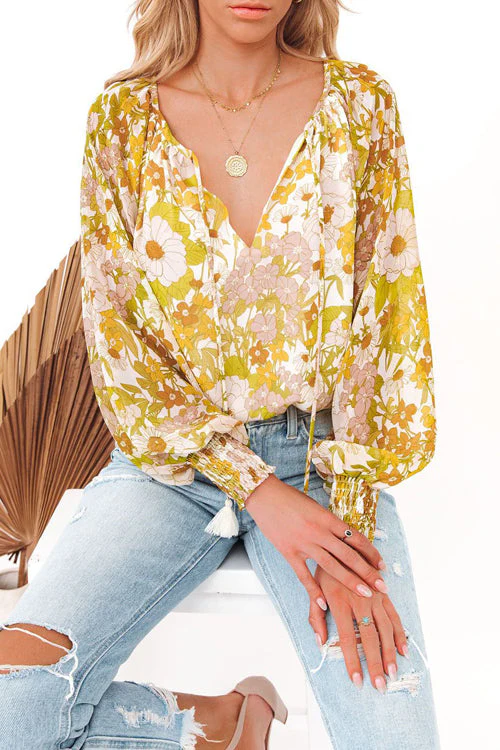 Out In The Sun Floral Printed Smocked Top - Image 2