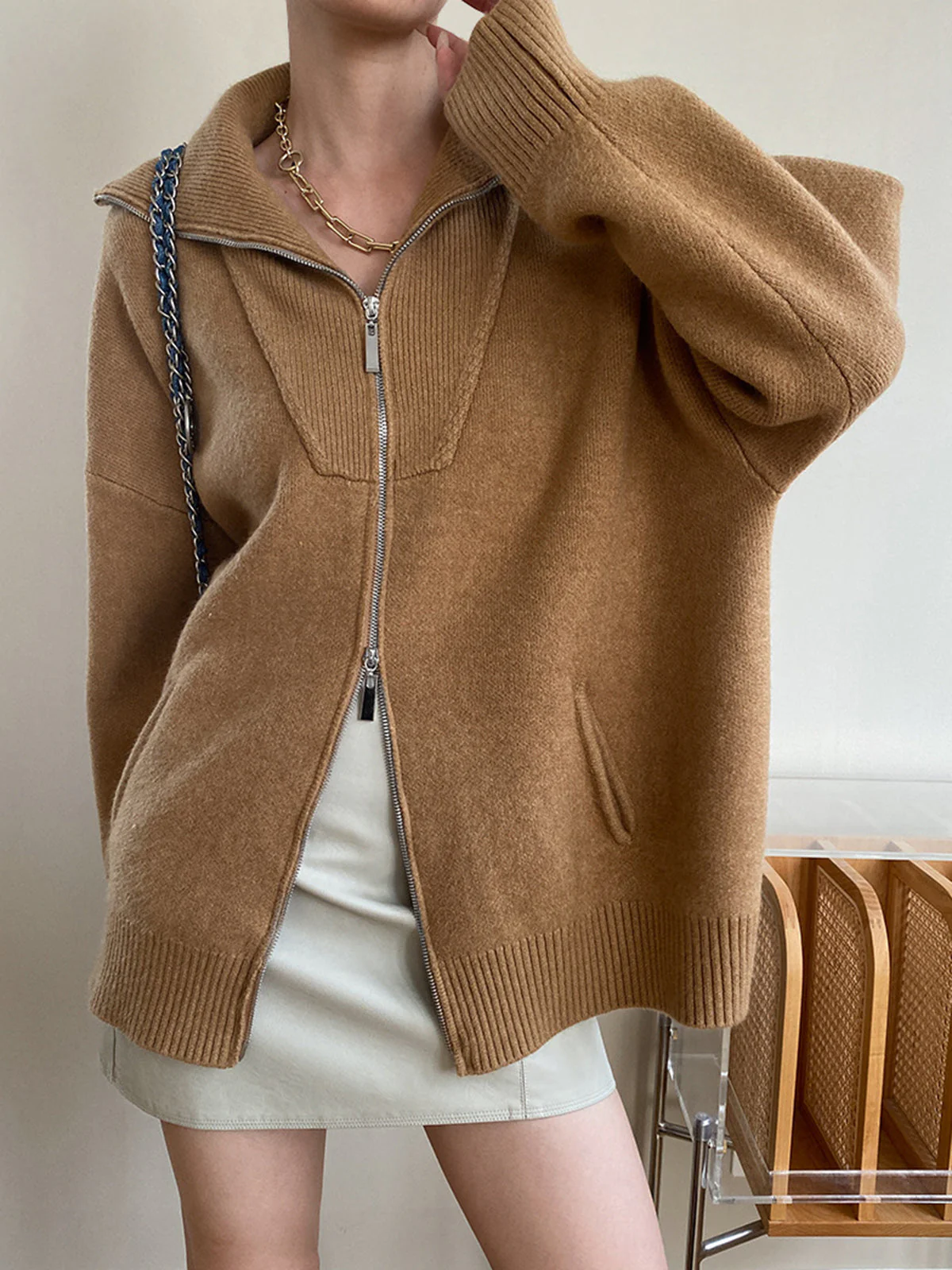 Oversized Open Collar Cardigan - Image 10