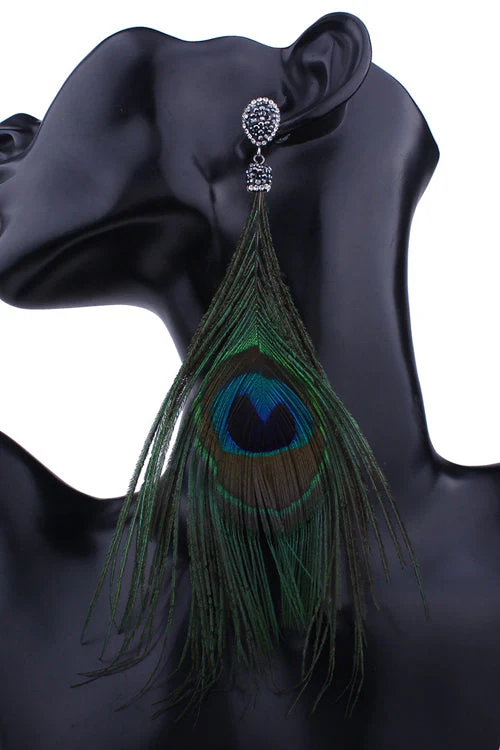 Peacock Feather Crystal Earring - Image 4