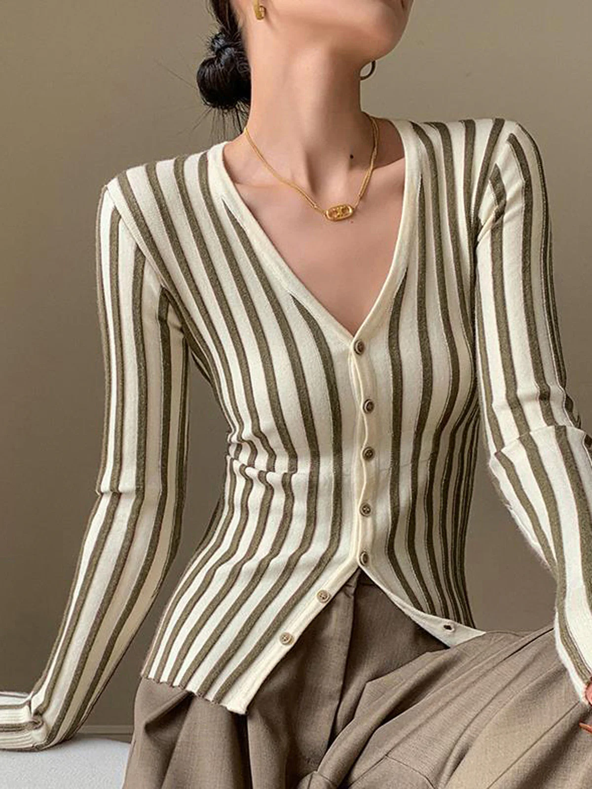 Pinstripe Button Down Cardigan - Image 2