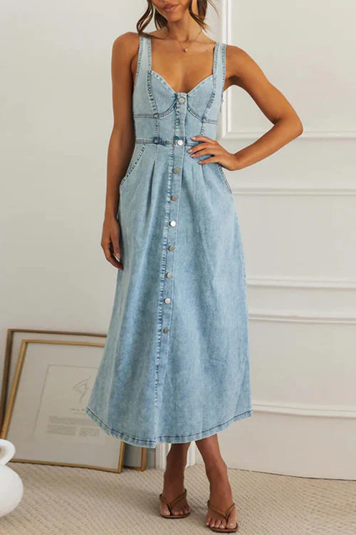 Pleasant Cutie Button Down Sleeveless Midi Dress - Image 5