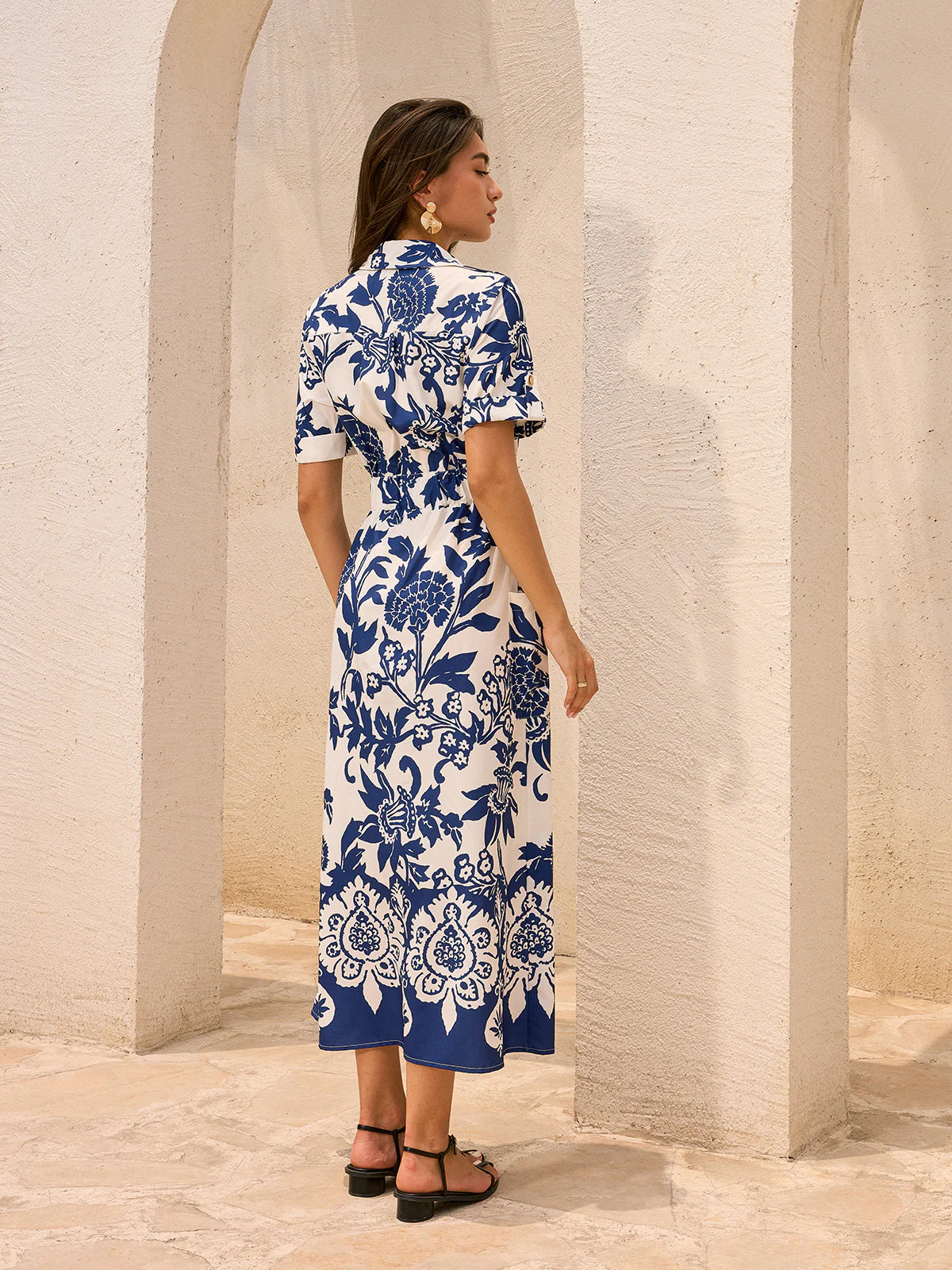 Pocketed Belted Floral Print Midi Dress - Image 6