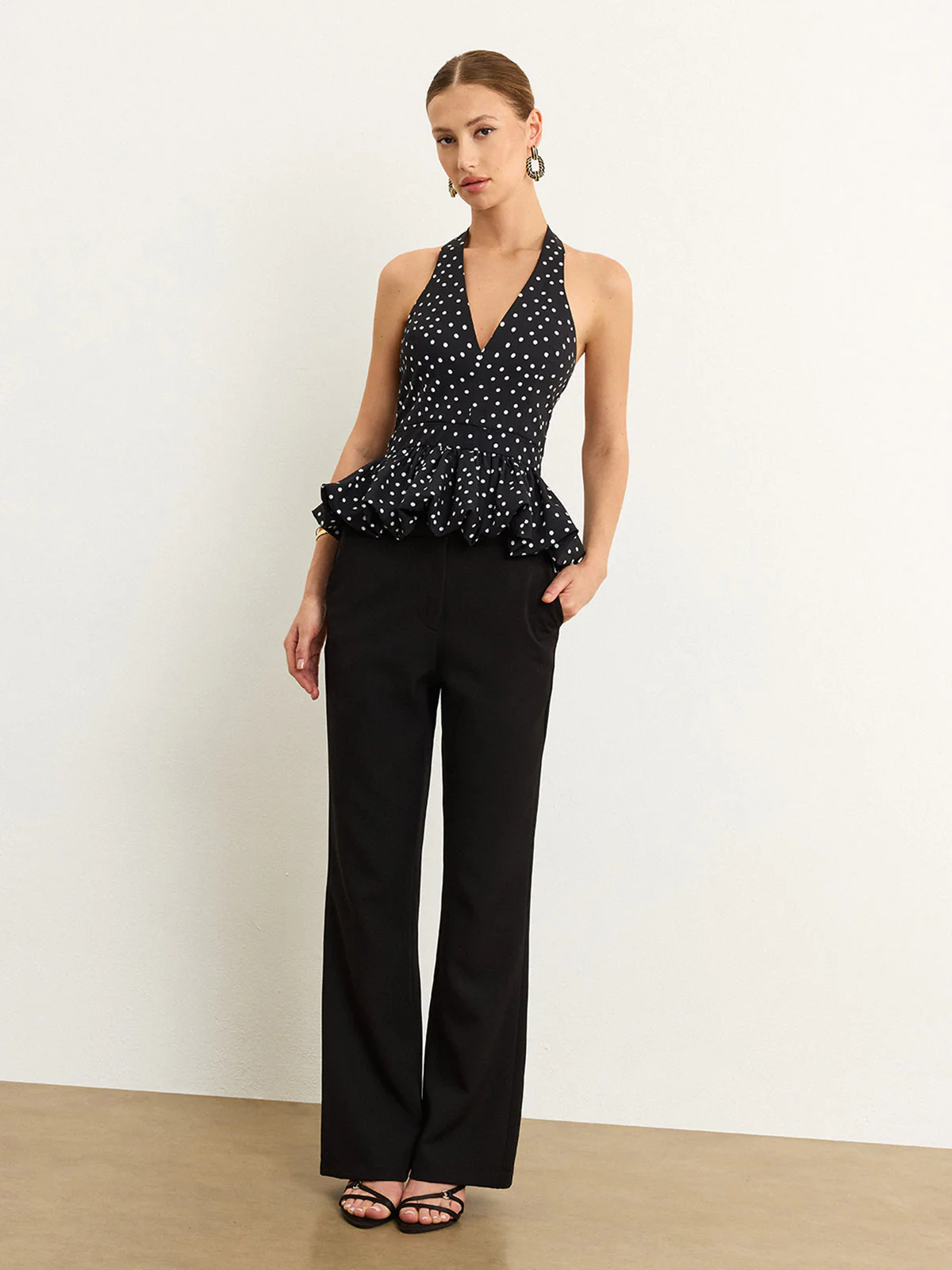Polka Dot Halter Peplum Top - Image 3