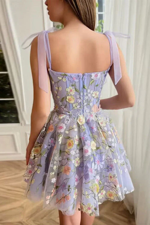 Proof of Perfection 3D Floral Embroidered Tie-Strap Mini Dress - Image 5