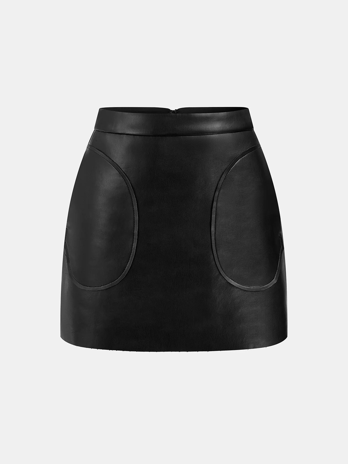 PU Leather Mini Skirt with Oval Pocket Detail - Image 2