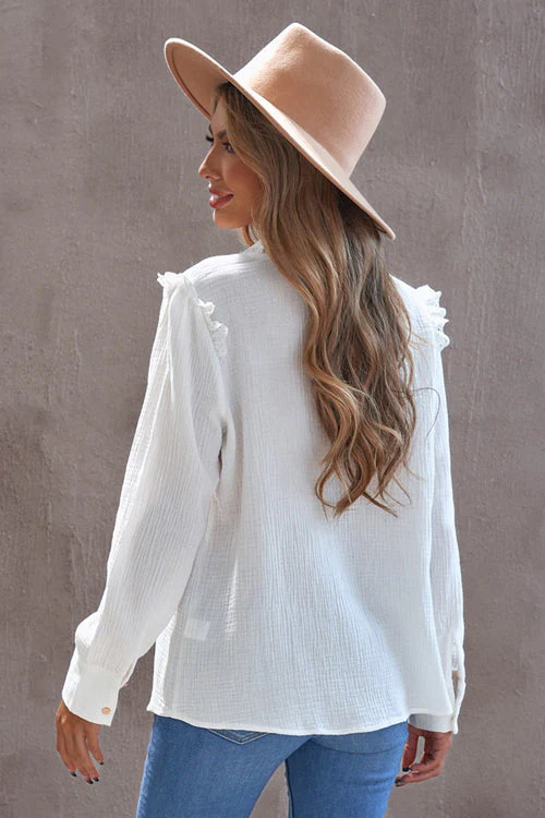 Reach Out Lace Ruffled Button Up Top - 2 Colors - Image 5