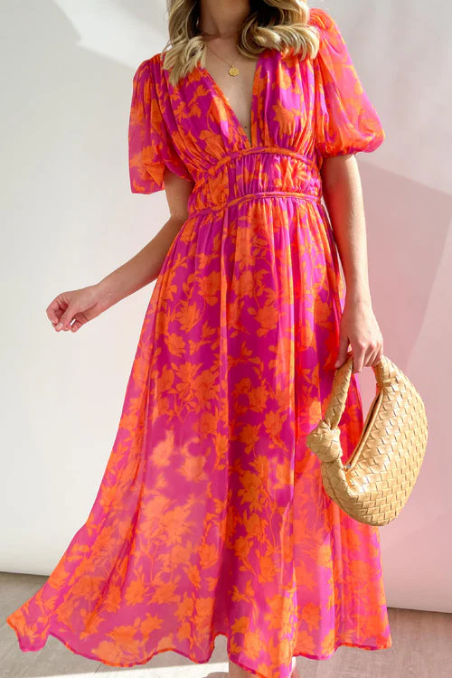 Real Love Print Puff Sleeve Maxi Dress - 6 Colors - Image 6