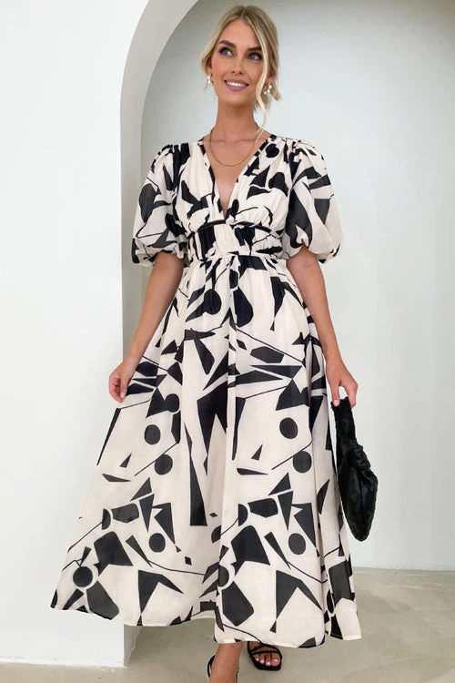 Real Love Print Puff Sleeve Maxi Dress - 6 Colors - Image 8