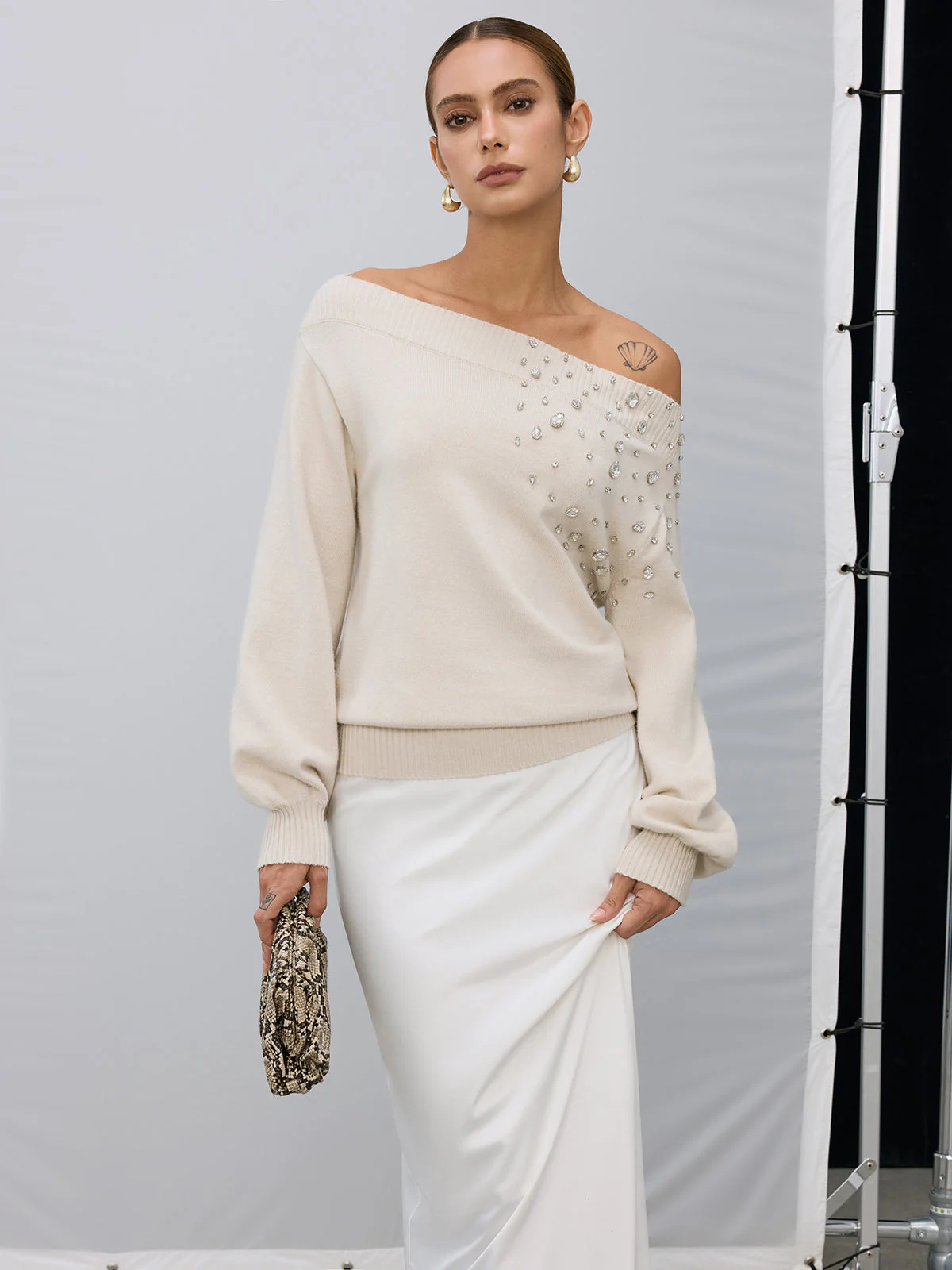 Rhinestone-Embellished Off-Shoulder Sweater - Image 6