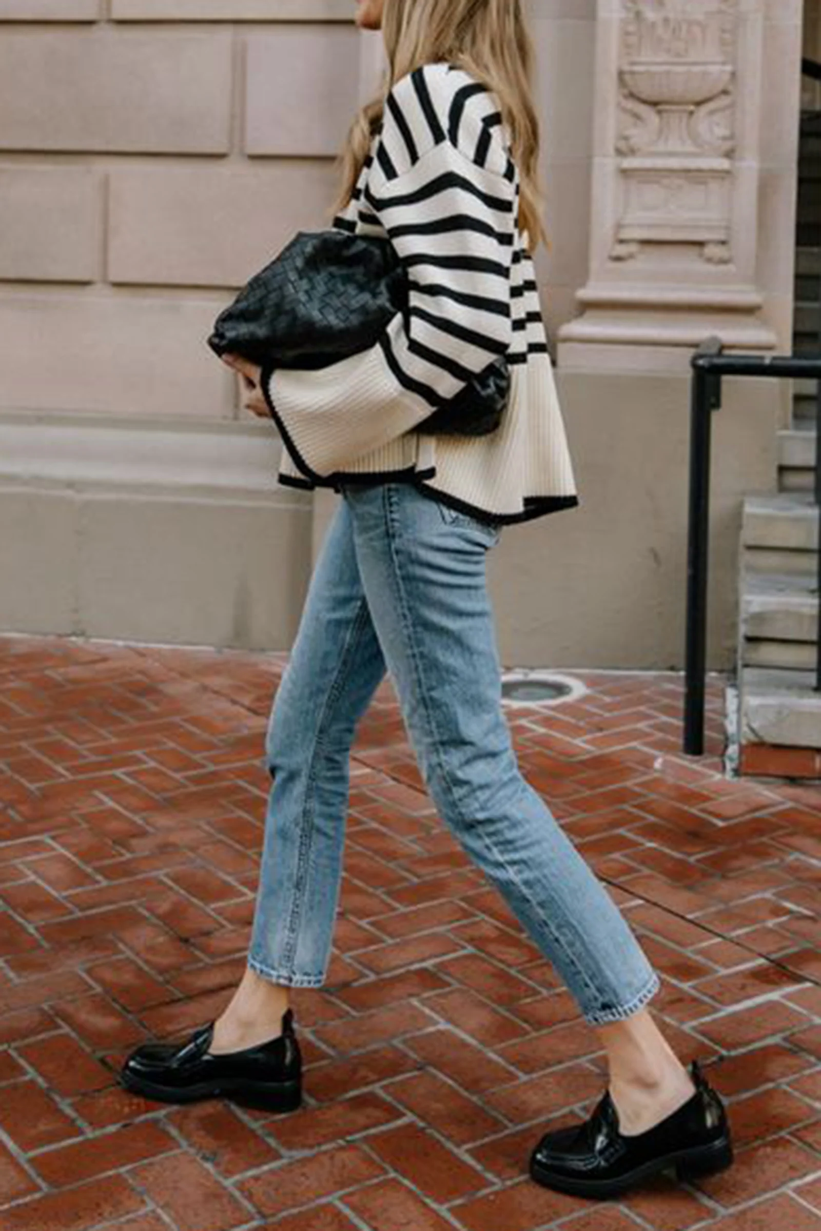 White Roll Neck Striped Ribbed Pullover Sweater - Image 2