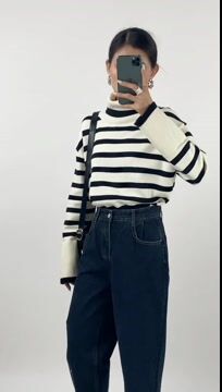 White Roll Neck Striped Ribbed Pullover Sweater - Image 7