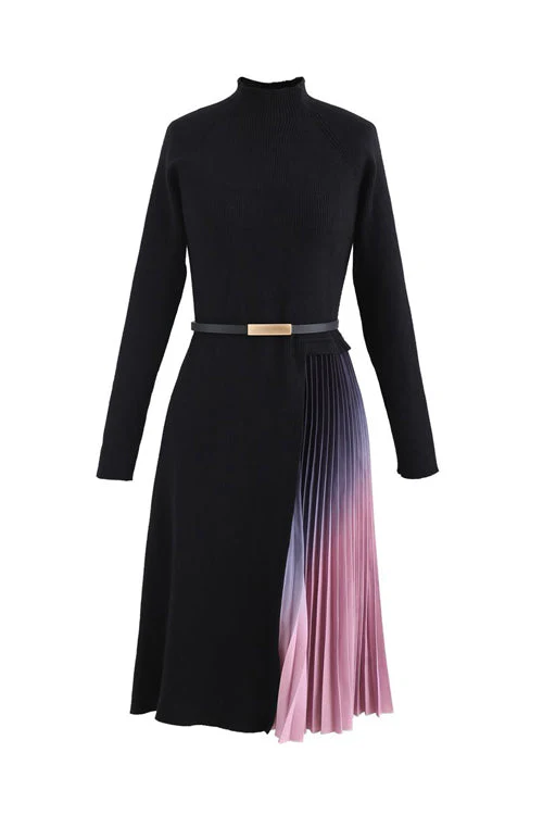 Romance That Wows Pleated Belted Knit Dress - Image 8