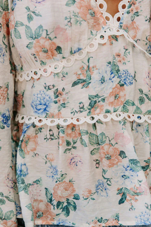 Romantic Vibes Floral Crochet Peplum Top - Image 7