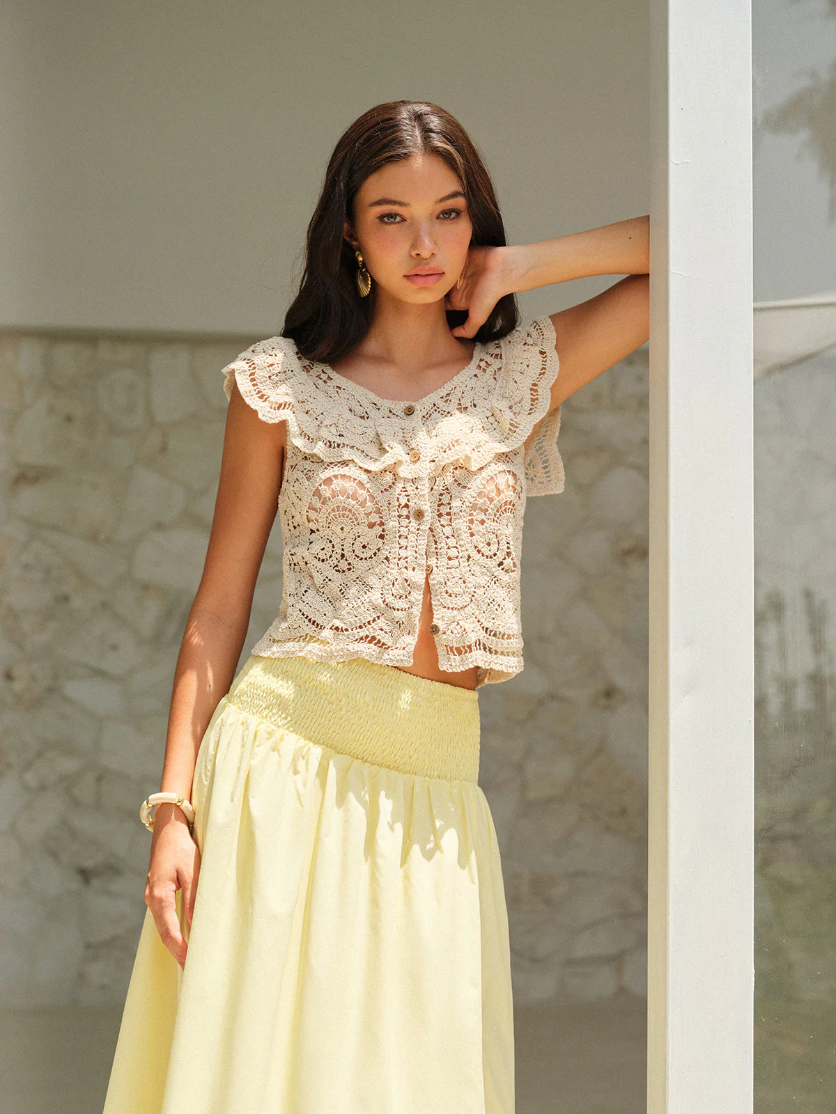 Ruffled Crochet Lace Crop Top - Image 5