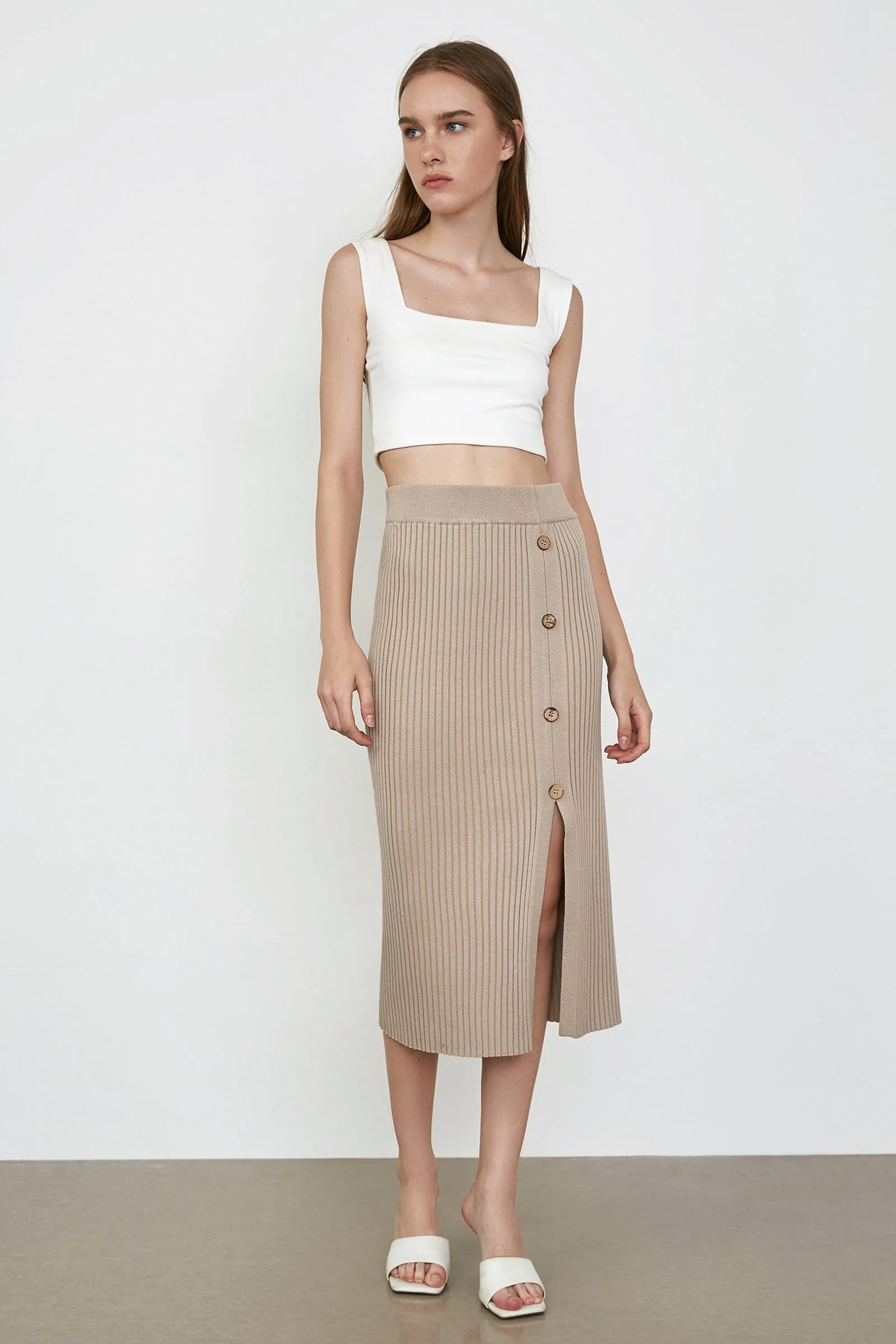Selene Wheat Slit Hem Skirt - Image 5