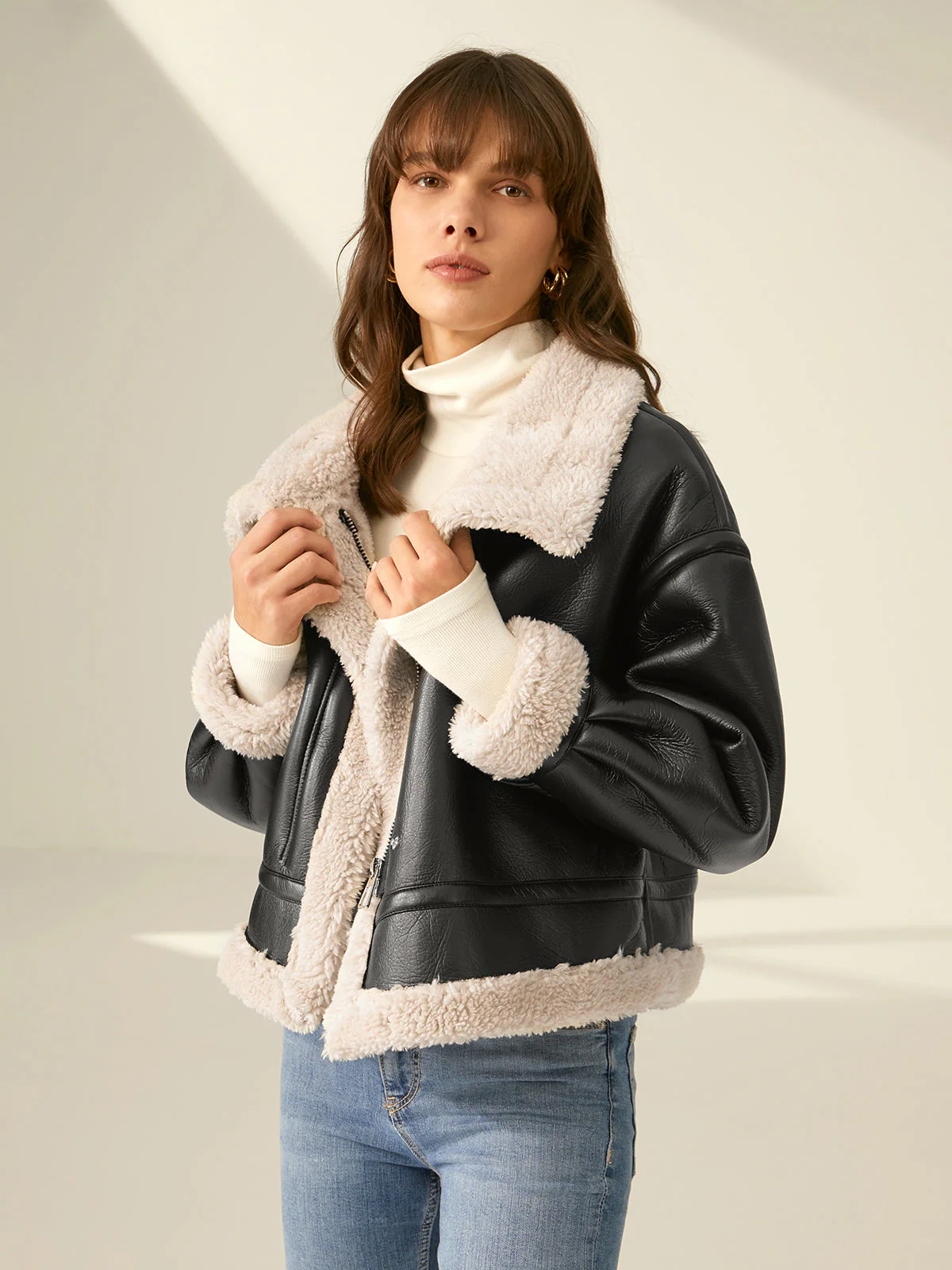 Sherpa Lined Shearling Leather Flight Jacket - Image 3