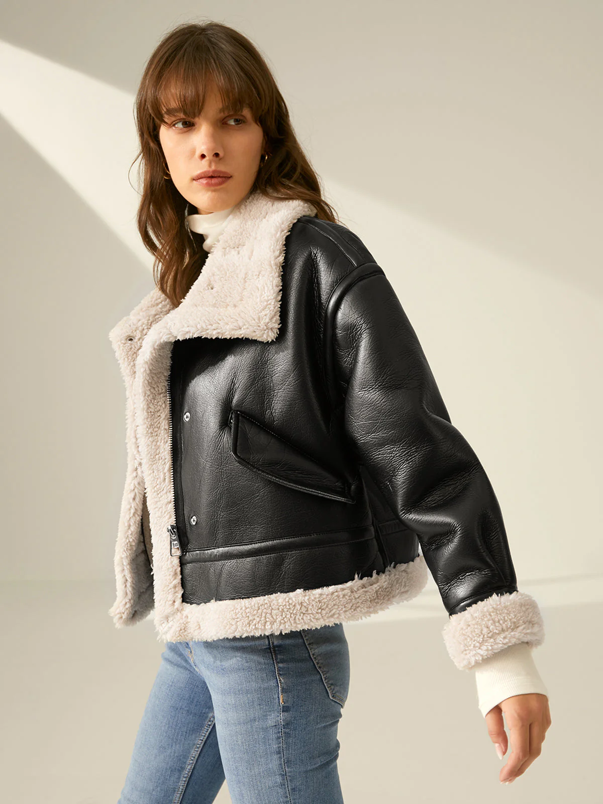 Sherpa Lined Shearling Leather Flight Jacket - Image 4