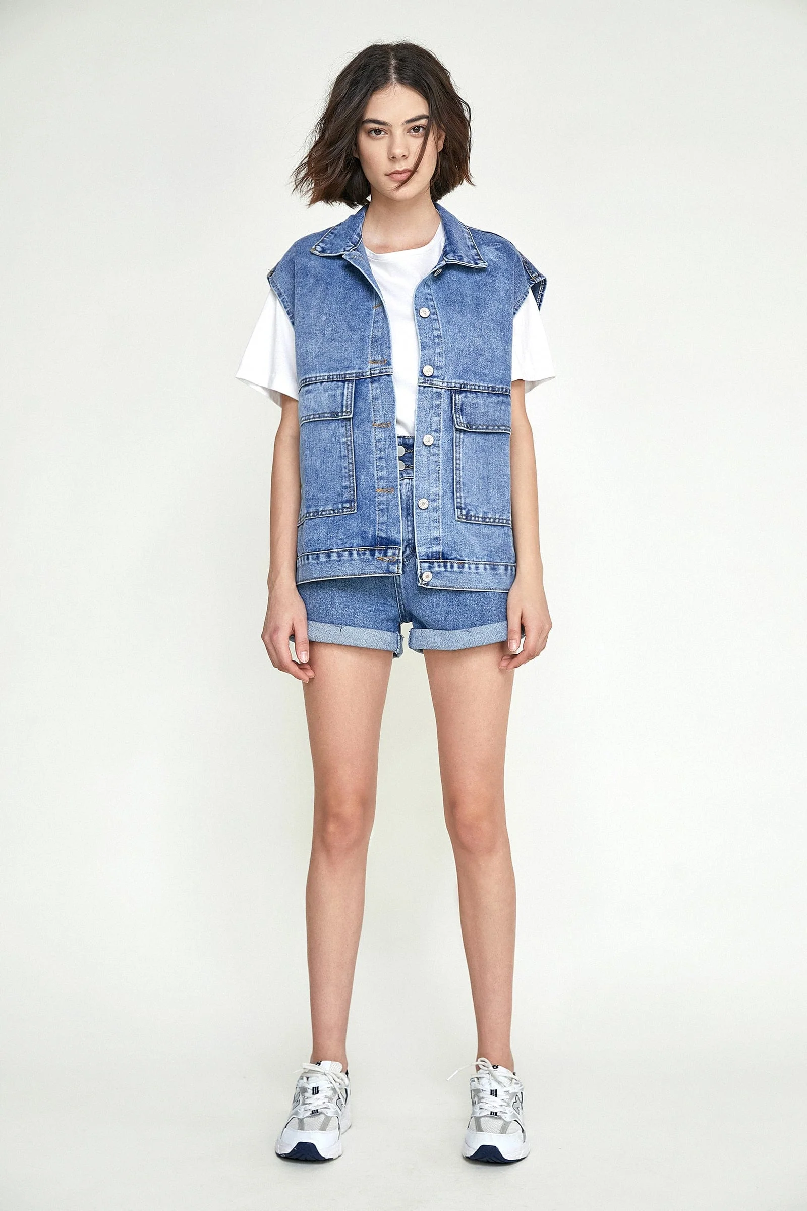 Steel Blue Collared Flap Pocket Button Front Denim Vest - Image 4
