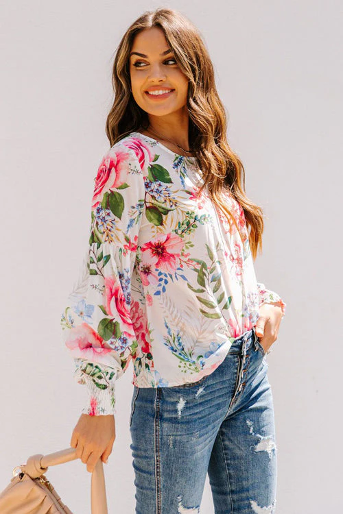 Sweet And Chic Floral Print Smocked Top - Image 5