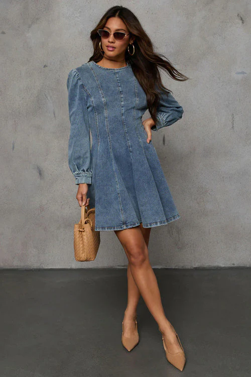 Sweet Looking Flare Denim Mini Dress - 2 Colors - Image 12