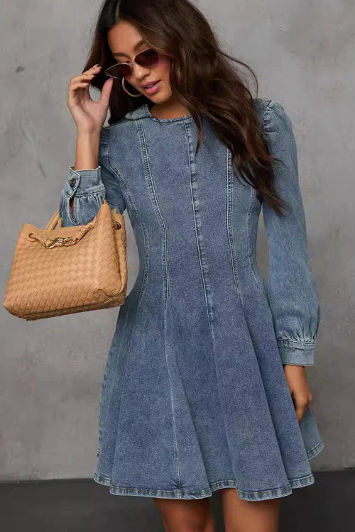 Sweet Looking Flare Denim Mini Dress - 2 Colors - Image 13